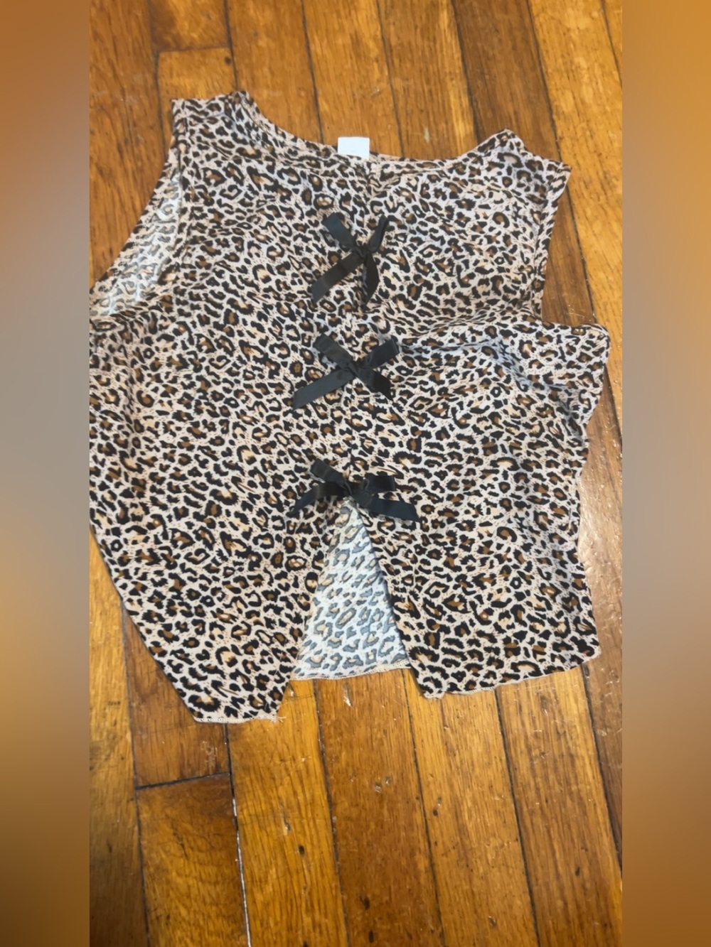 SHEIN Leopard Print Crop Top with Black Bow Details